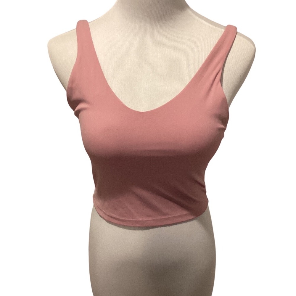 Maven Thread Pink V-Neck Cropped Tank Top with Built-in Shelf Bra Womens Size M